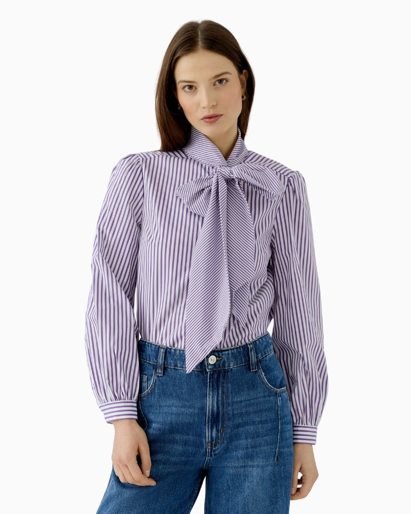 Oui Tie Neck Blouse in Violet front view