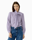 Oui Tie Neck Blouse in Violet front view