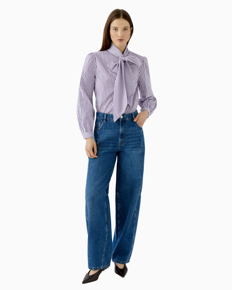 Oui Tie Neck Blouse in Violet styled view