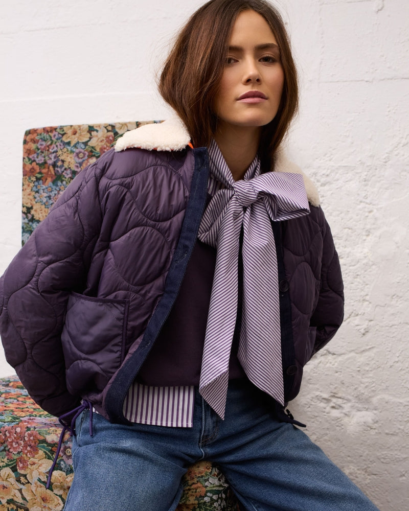 Oui Tie Neck Blouse in Violet tie neck detail