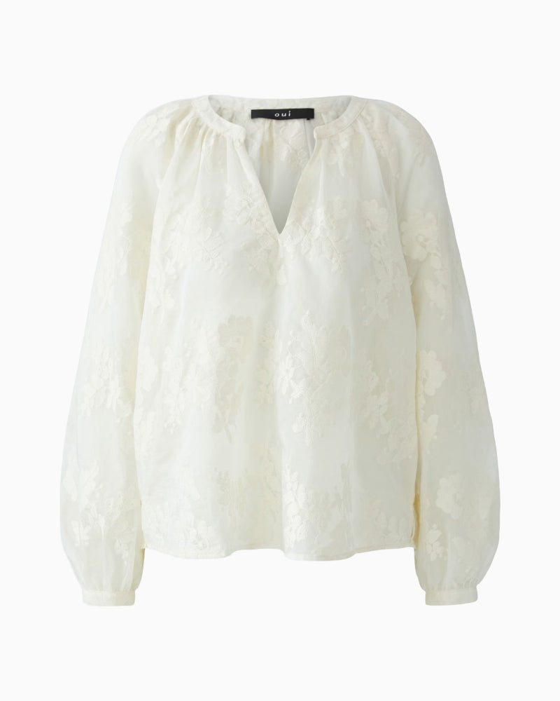 Oui Tunic Blouse in Off White fabric detail