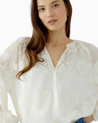 Oui Tunic Blouse in Off White tunic neckline detail