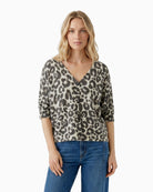 Oui V-Neck Cardigan in Leopard front view