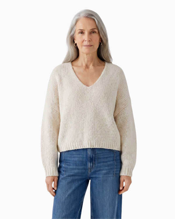 Oui V-Neck Jumper in Light Beige
