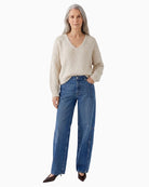 Oui V-Neck Jumper in Light Beige styled view
