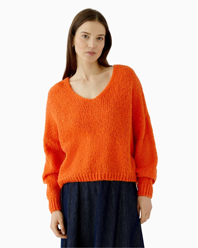 Oui V-Neck Jumper in Orange front view