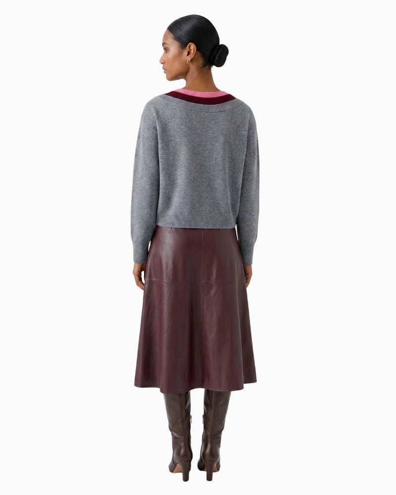 Oui V-Neck Jumper in grey back view