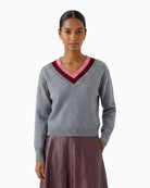 Oui V-Neck Jumper in grey front view