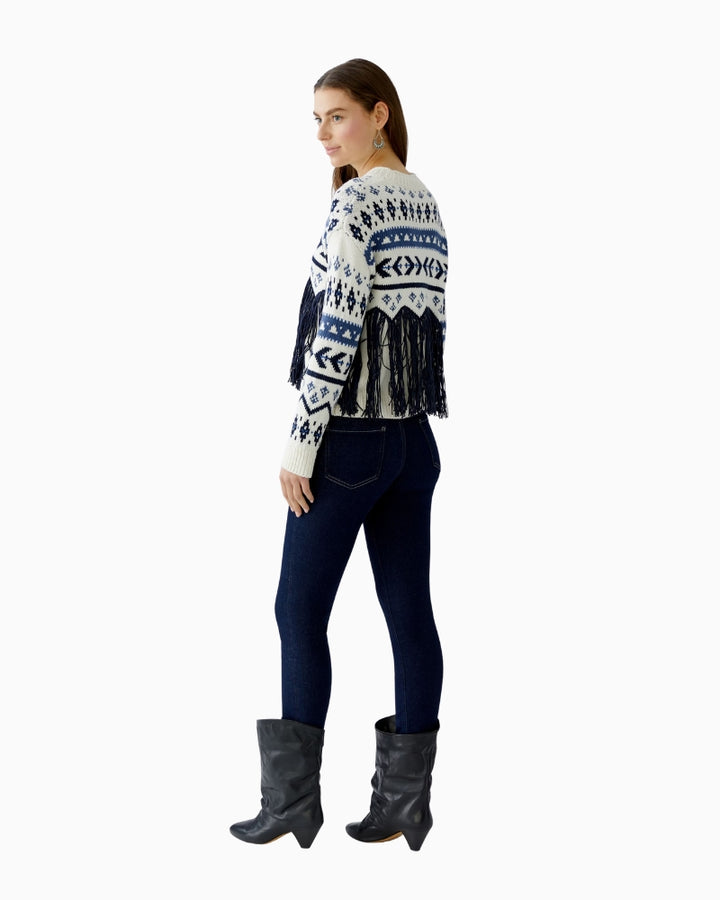 Side view showing dropped shoulder and cropped length fit