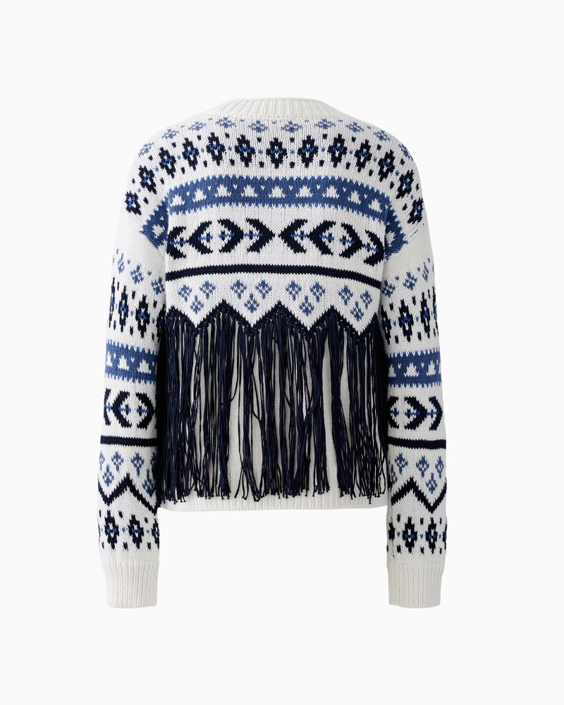 Back view of Oui cotton pullover with ribbed hem and sleeve cuffs