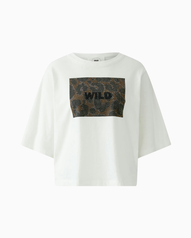 Oui Wild T-Shirt in Off White fabric detail