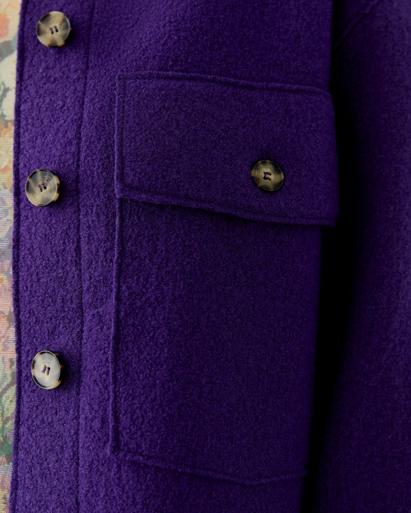 Oui Wool Overshirt Jacket in Violet pocket detail