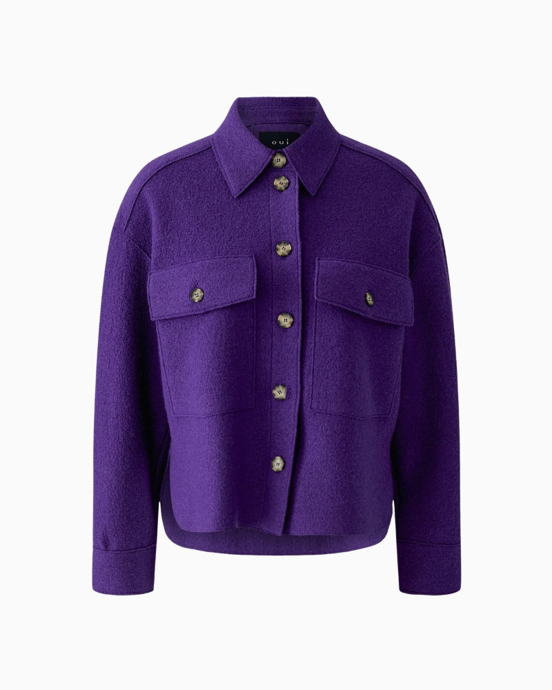 Oui Wool Overshirt Jacket in Violet product front view