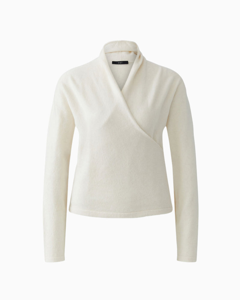 Oui Wrap Jumper in Cream wrap design detail