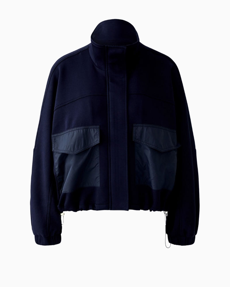 Oversized Oui jacket in dark blue with drawstring hem detail