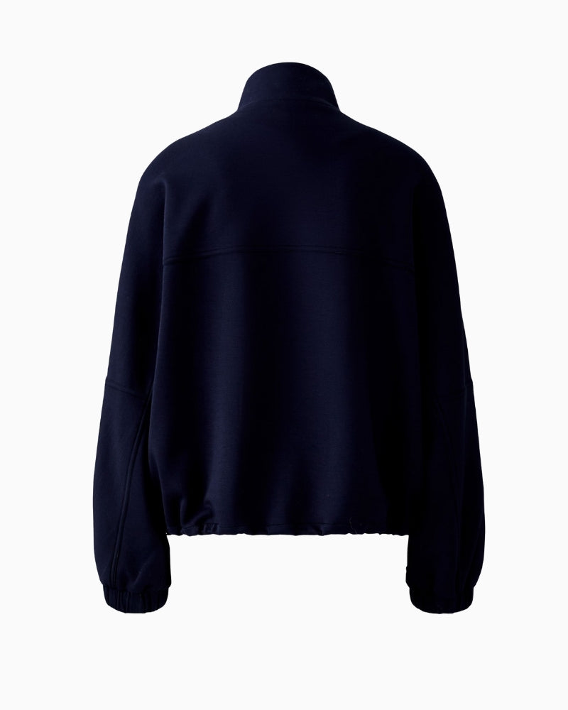 Flat lay back view of Oui lightweight jacket for women in soft scuba fabric