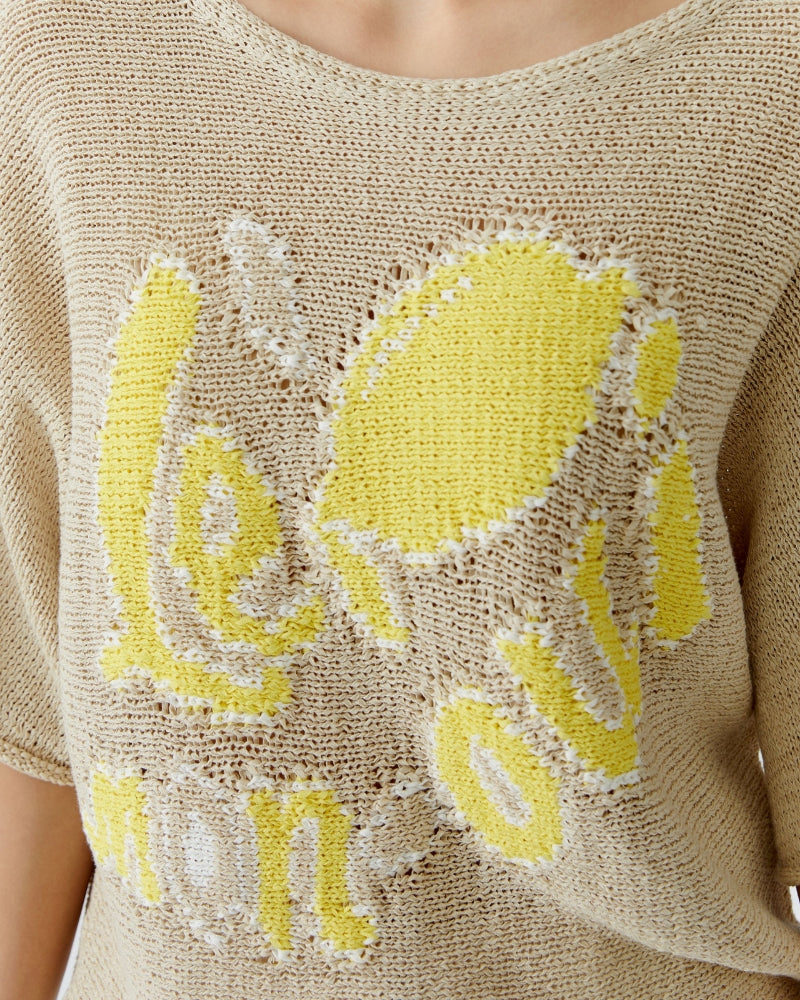 Oui cotton blend pullover camel close-up