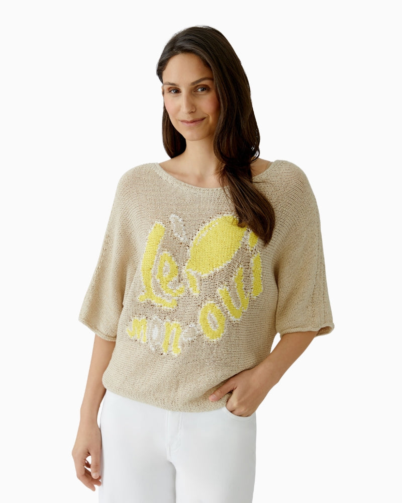 Oui cotton blend pullover camel front view