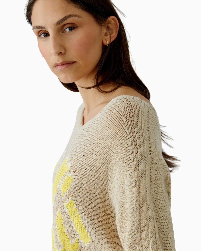 Oui cotton blend pullover camel side view
