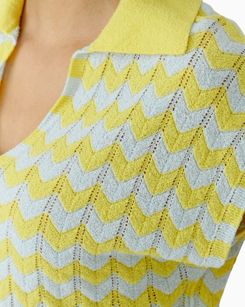 Oui cotton blend pullover yellow green close-up