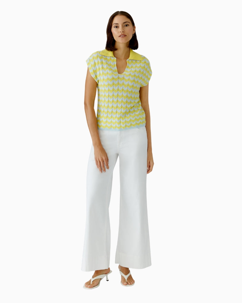 Oui cotton blend pullover yellow green front view