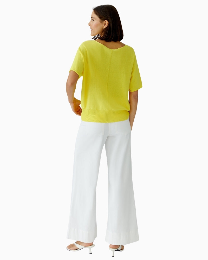 Oui cotton knit short sleeve pullover in lemon zest back model view