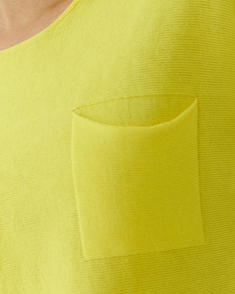 Oui cotton knit short sleeve pullover in lemon zest chest pocket detail