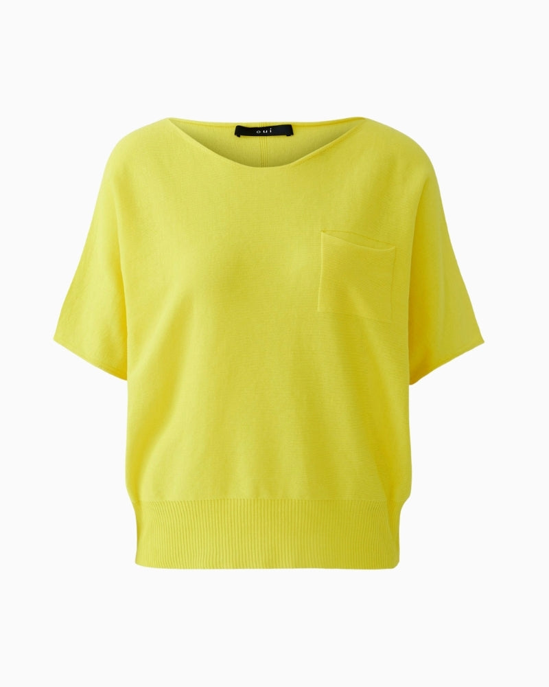 Oui cotton knit short sleeve pullover in lemon zest front flat view