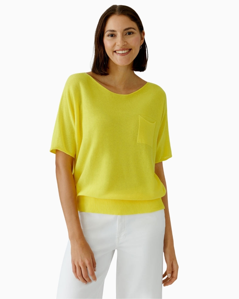 Oui cotton knit short sleeve pullover in lemon zest front model view