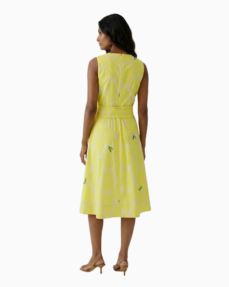Oui cotton midi dress lemon back view