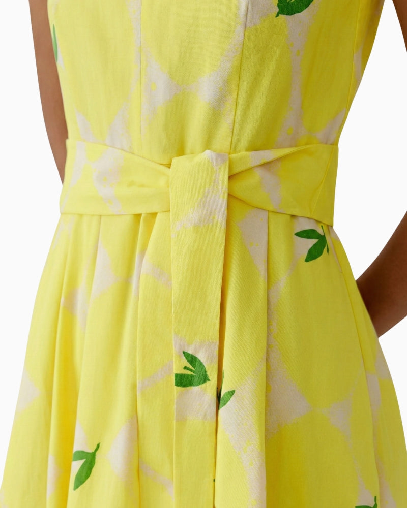 Oui cotton midi dress lemon close-up