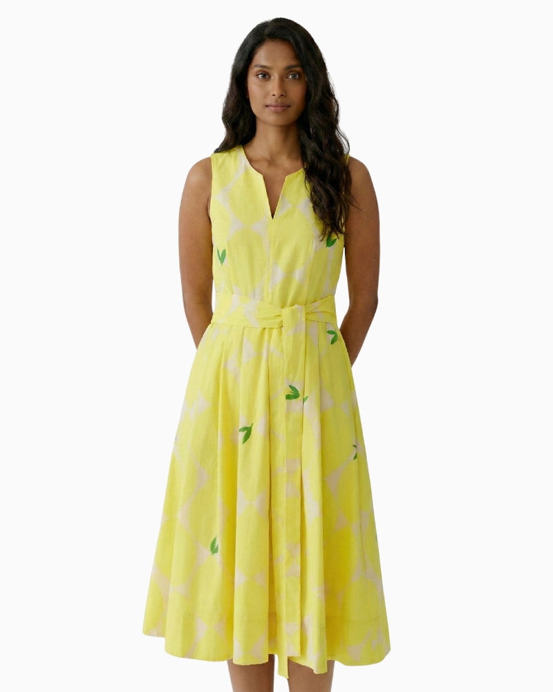 Oui cotton midi dress lemon front view