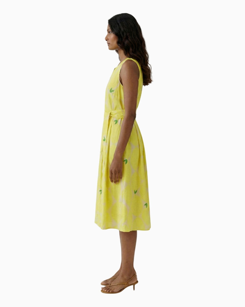 Oui cotton midi dress lemon side view