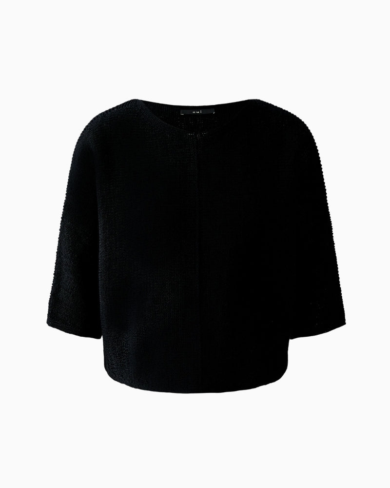 Oui cross-knit cotton blend Pullover in black front view