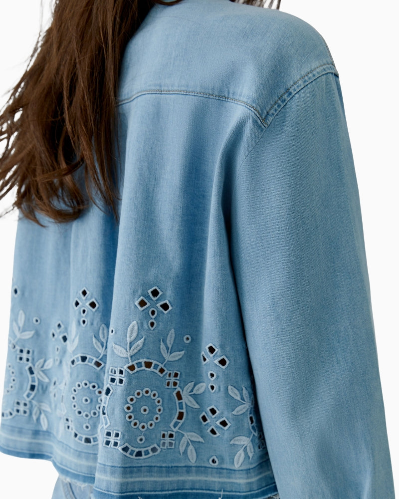Oui denim jacket blue close-up