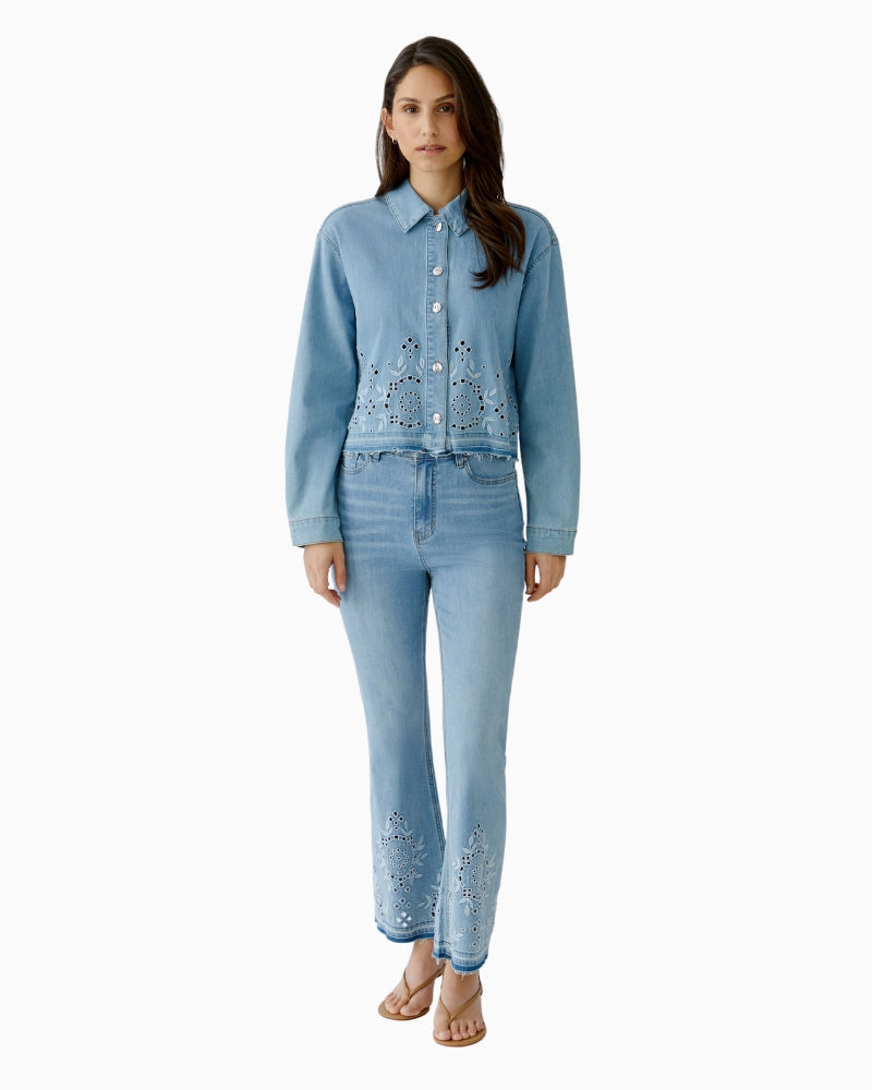 Oui denim jacket blue full front view