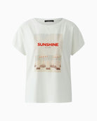 Oui flocked print T-shirt off white flat lay front view pastel print and wording
