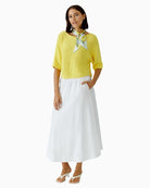 Oui lemon print scarf light green yellow styled on model