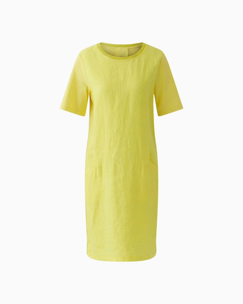 Oui lemon zest linen midi dress yellow front flat view