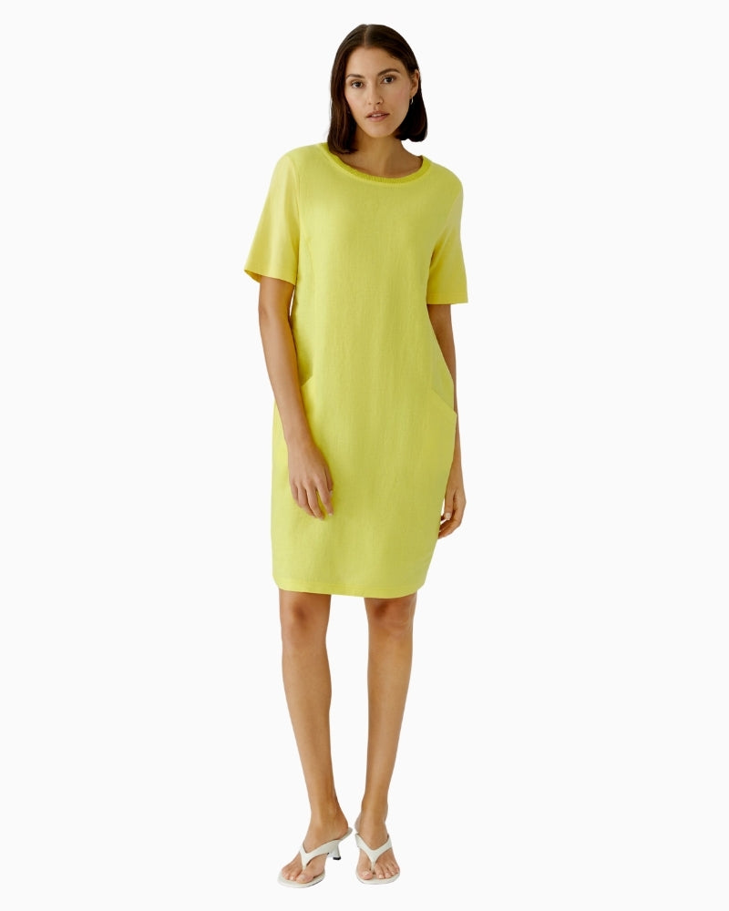 Oui lemon zest linen midi dress yellow front view