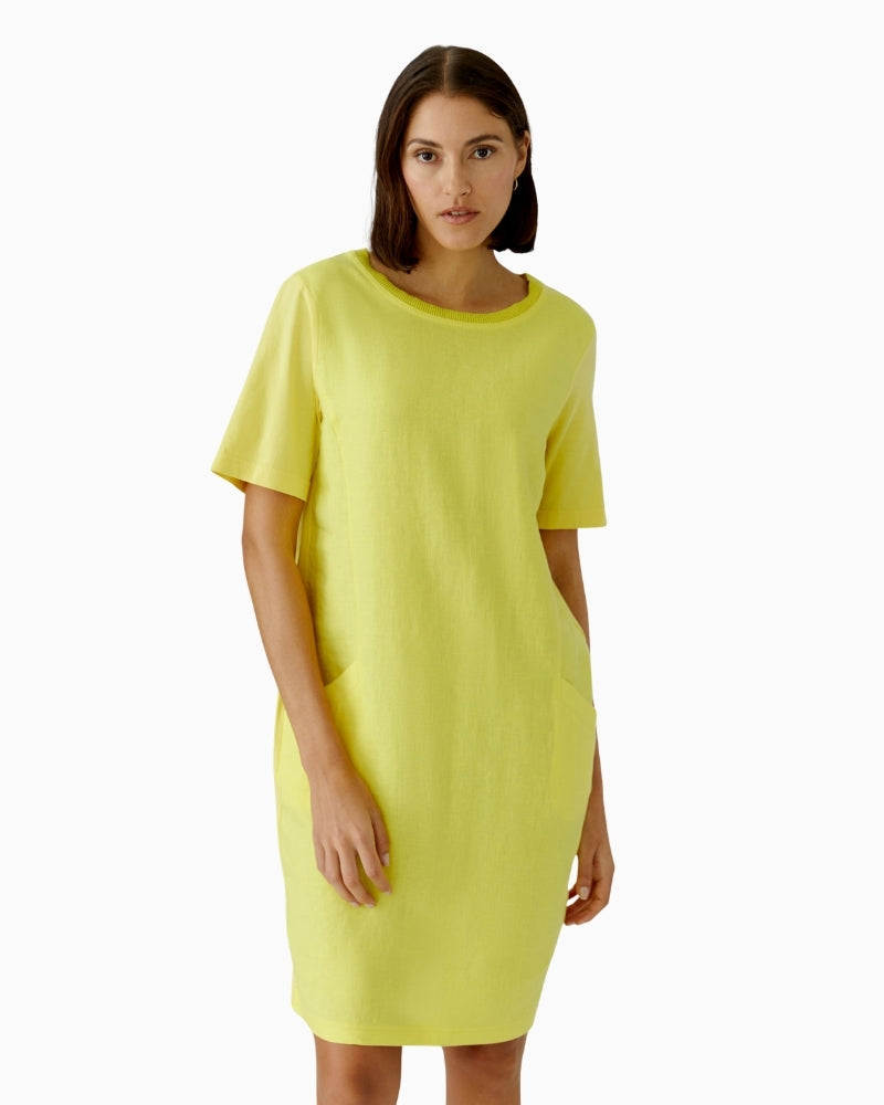 Oui lemon zest linen midi dress yellow model front view