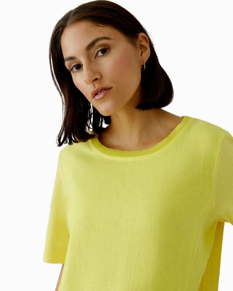 Oui lemon zest linen midi dress yellow neck  pocket