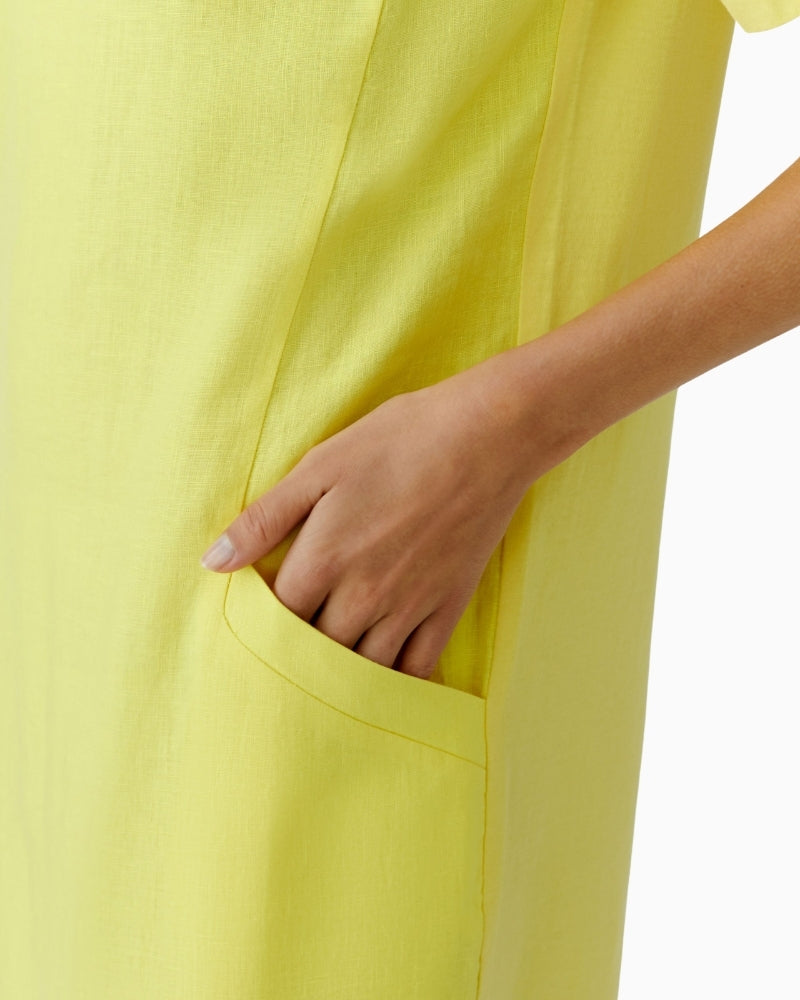 Oui lemon zest linen midi dress yellow side detail pocket