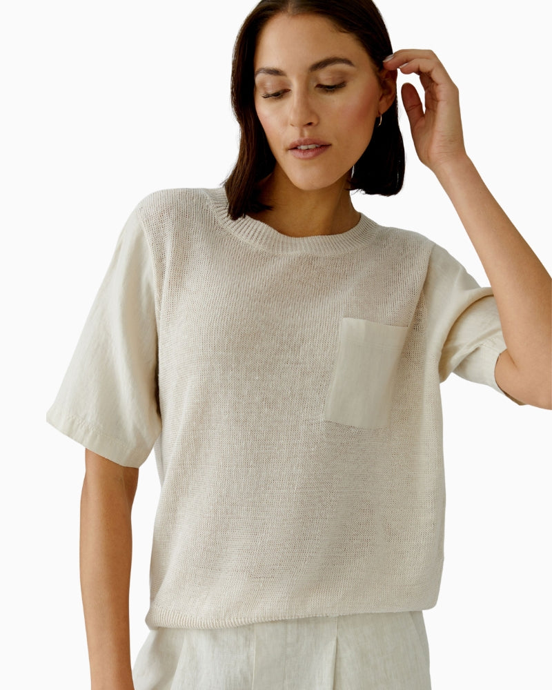 Oui linen pullover beige front view