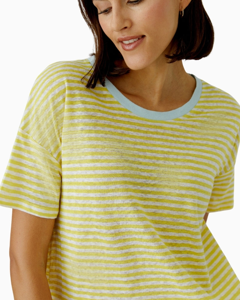 Oui linen stripe t-shirt white yellow close-up stripe detail