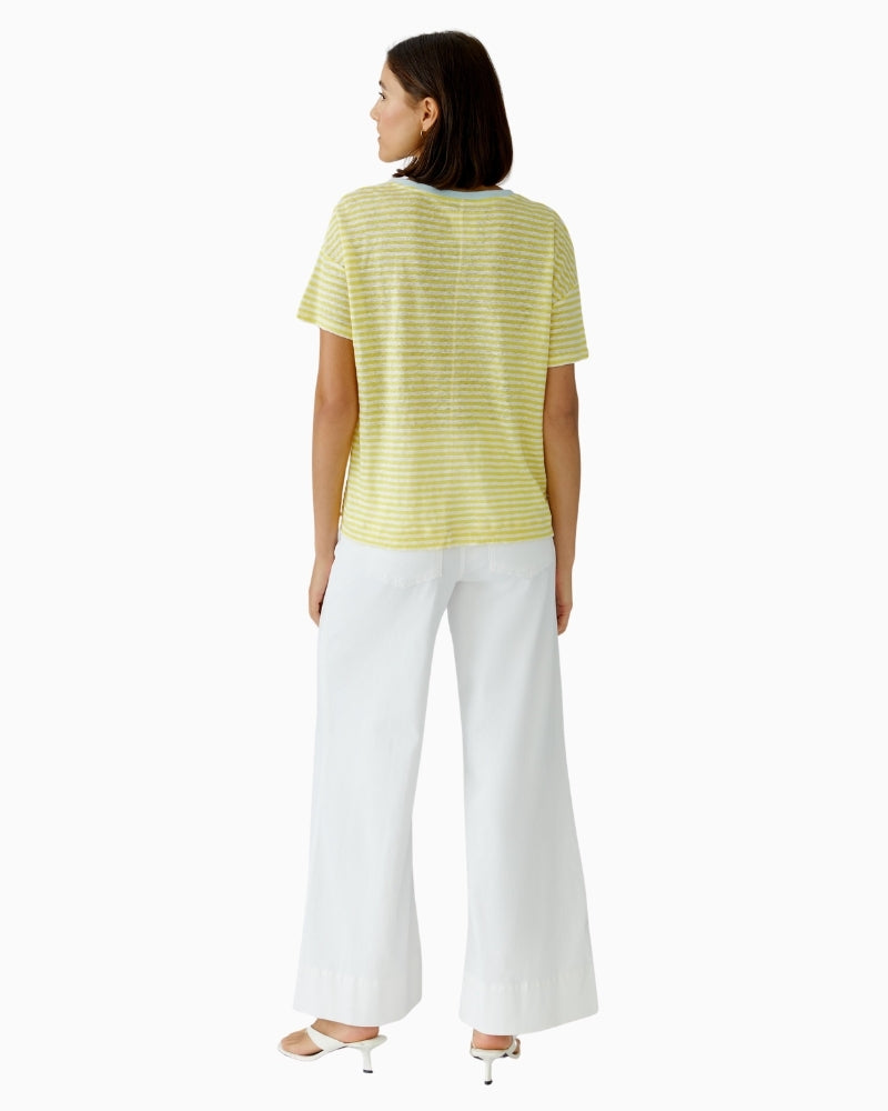 Oui linen stripe t-shirt white yellow model back view