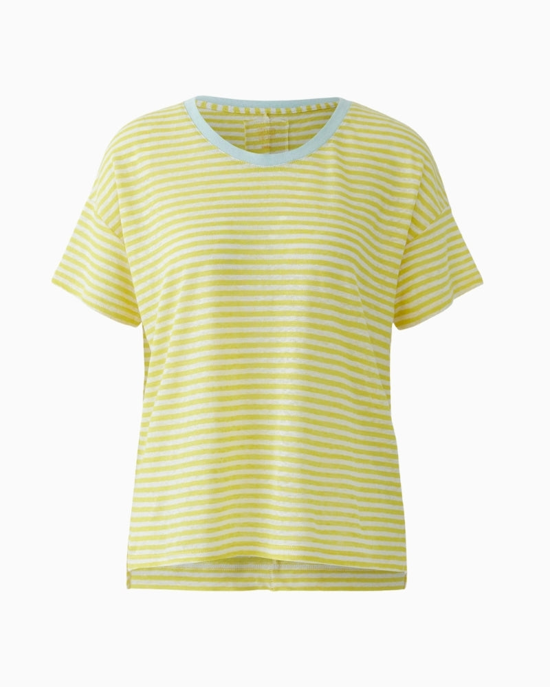 Oui linen stripe t-shirt white yellow model front flat view