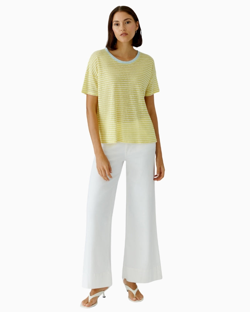 Oui linen stripe t-shirt white yellow model front view