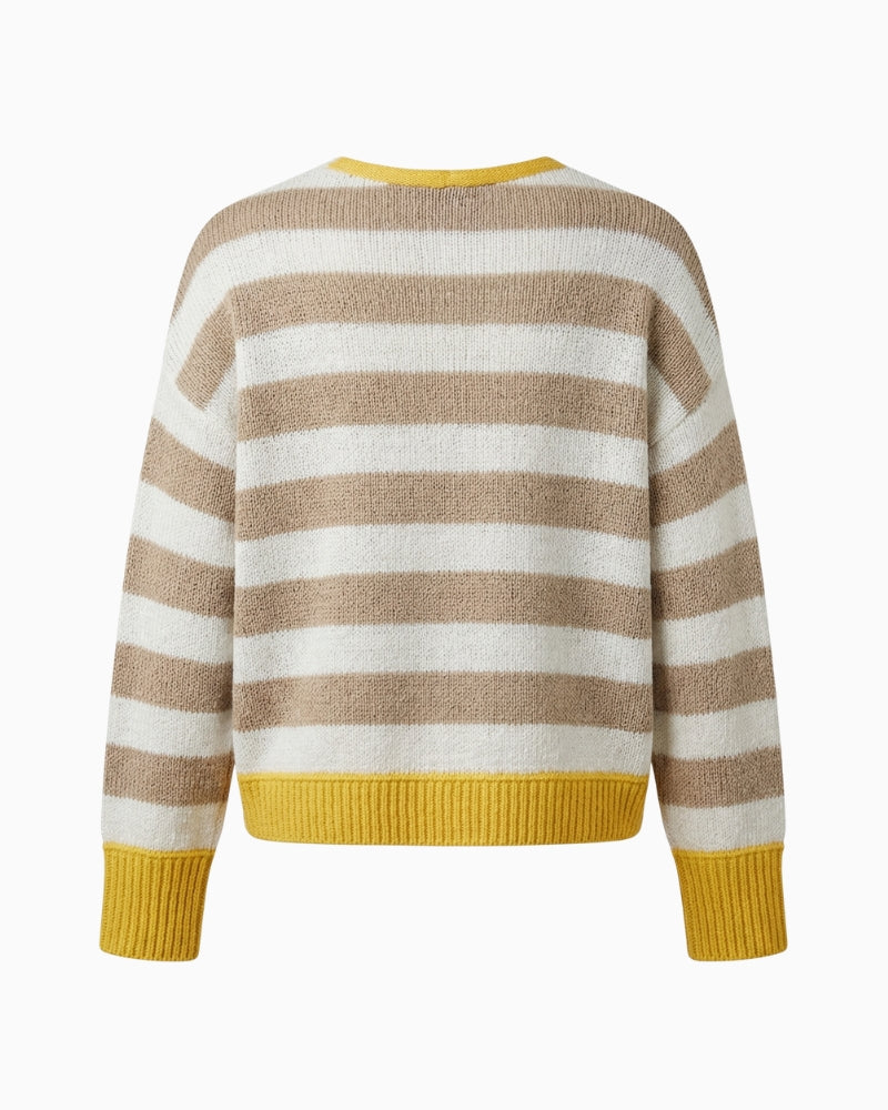 Oui oversized V-neck knit pullover in camel back view