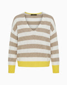 Oui oversized V-neck knit pullover in camel front view